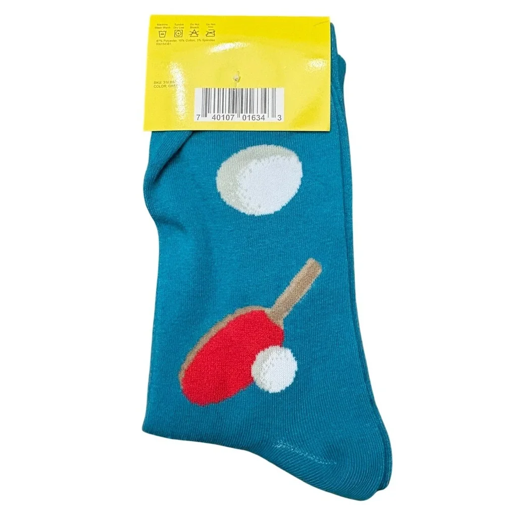 NWT Crazy Socks Mens Ping Pong Table Tennis Novelty Crew Socks New Size 6-12